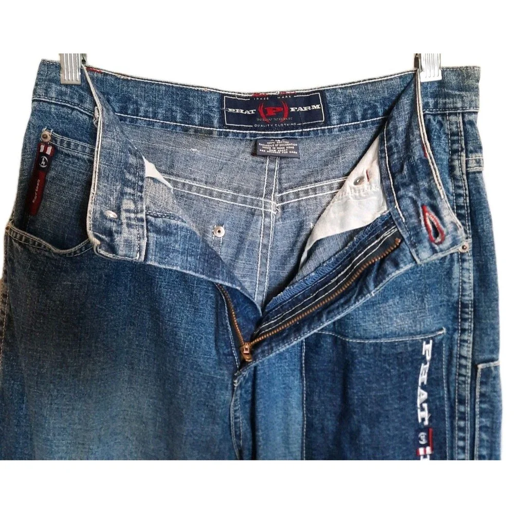 Vtg 90s PHAT FARM Baggy Patchwork Jeans Youth Size 16 Wide Leg Hip Hop Y2K Denim